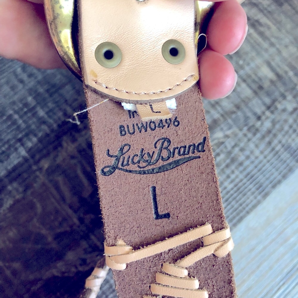 Lucky brand leather diamond weave detail tan belt - Picture 2 of 3